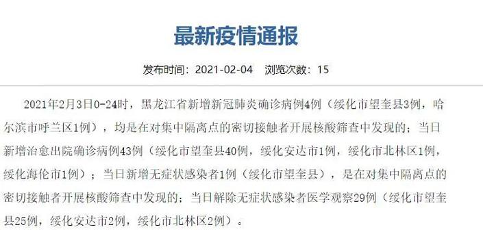 疫情_哈尔滨市本土病例_黑龙江省新冠疫情
